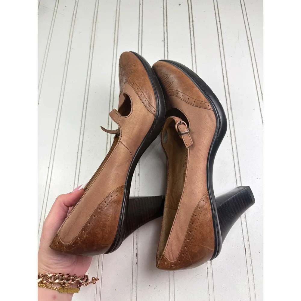 Sofft Vintage Y2K Brown Leather Mary Jane Block Heel Pumps Women's Size 11M